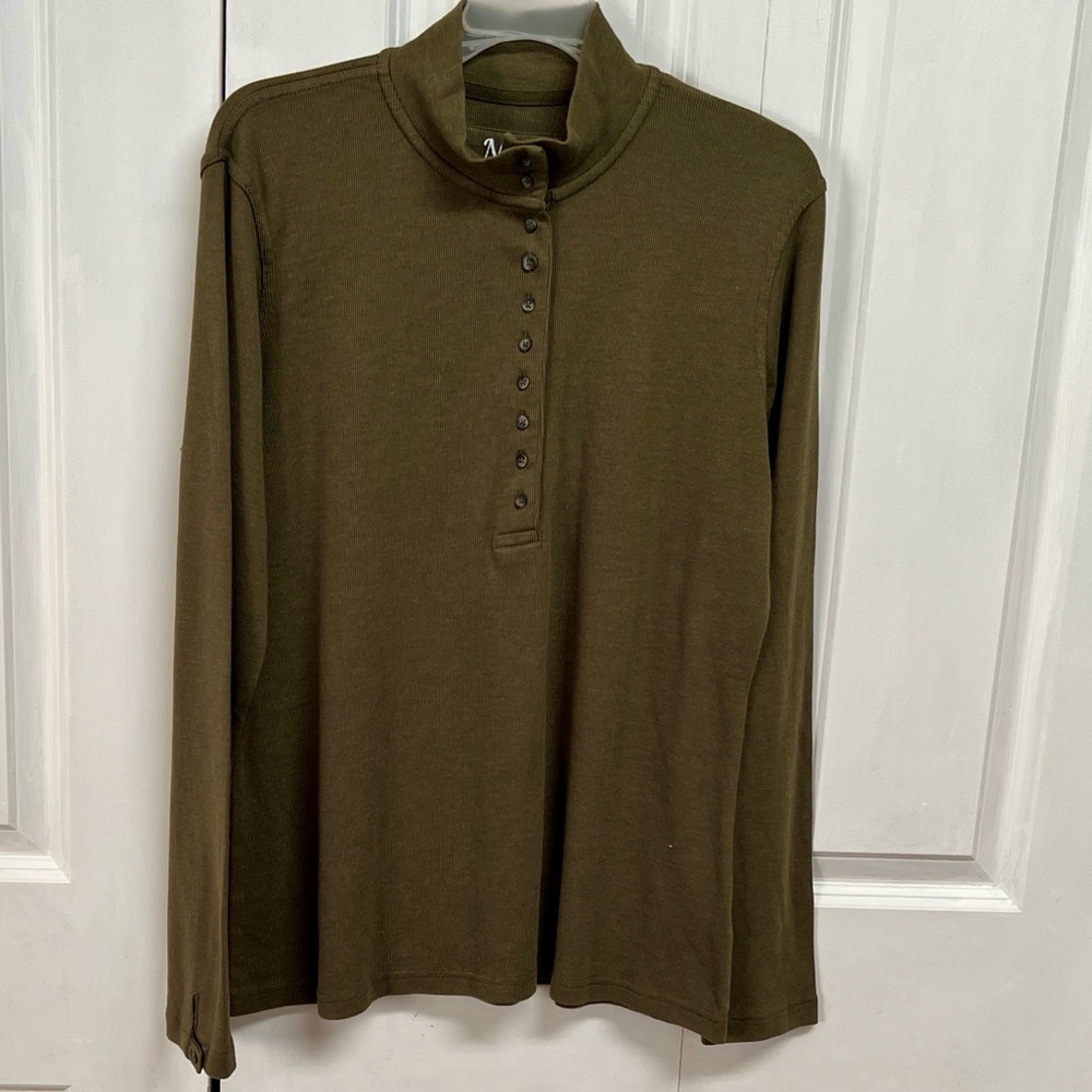 Natural Reflections Olive Night Dark Green Long Sleeve Tee Shirt Size L NWT